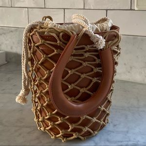 Melie Bianco Net Bucket Bag in Brown Saddle vegan